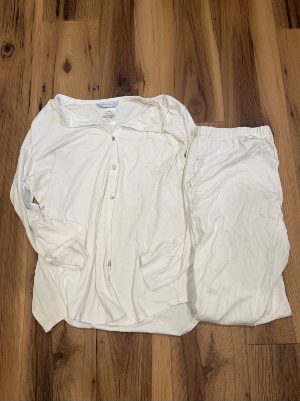 The Company Store White Pajama Set - Soft Button-Front Top & Elastic Waist Pants